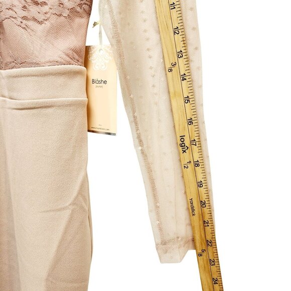 Blāshe Blush Lace Overlay Sheer Polka Dot Mesh Long Sleeve Mini Dress Size Small - Picture 8 of 12